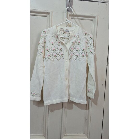 Vintage Sweater be  Banff 100% Acrylic Cardigan With Floral Design size M? Read - Picture 10 of 12